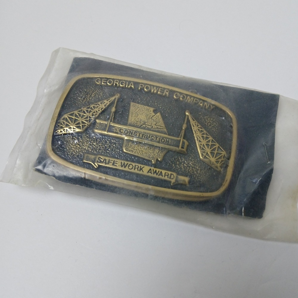 Georgia Power Company Construction‎ Safe Work Award Belt Buckle Brass
